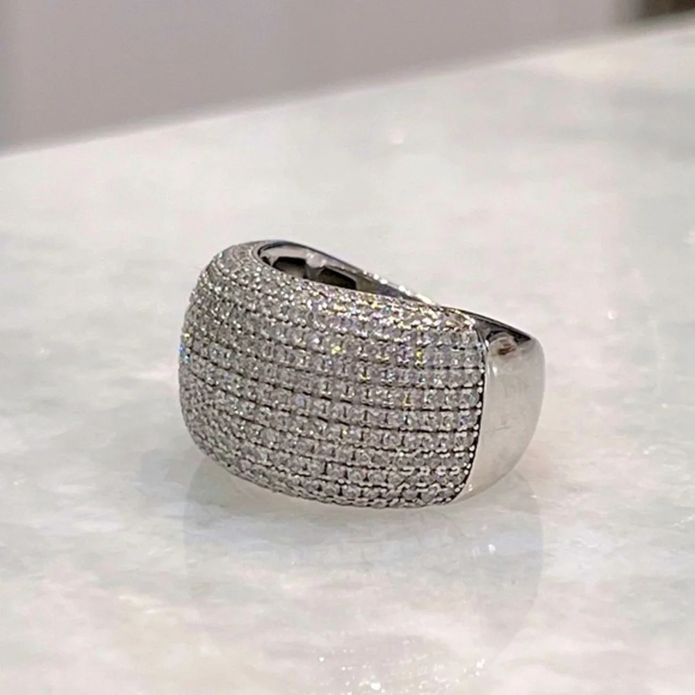 Diamond (sim) Sterling Silver Statement Ring Sz 8